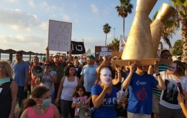 מחאת הקיץ של תושבי חיפה: 'הזכות לנשום אוויר נקי' עולה הילוך הפגנה קודמת נגד זיהום האוויר מבתי הזיקוק. צילום: מגמה ירוקה